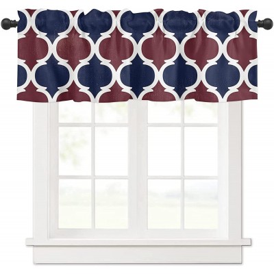 Curtain Valances for Kitchen Windows Red Blue Morocco Lattice Independence Day Privacy Rod Pocket Drape Vintage Geometric Art Window Valance Toppers for Living Room Bathroom Cafe Home Decor