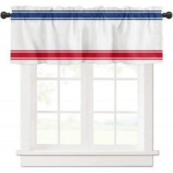 Curtain Valances for Kitchen Windows Red Blue Stripe on White Independence Day Privacy Rod Pocket Drape Minimalist Thin Line Art Window Valance Toppers for Living Room Bathroom Cafe Home Decor