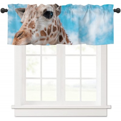 Curtain Valances for Kitchen Windows Spring Blue Sky Brown Giraffe Privacy Rod Pocket Drape Funny Animal Watercolor Window Valance Toppers for Living Room Bathroom Cafe Home Decor