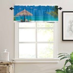 Curtain Valances for Kitchen Windows Summer Blue Sky Ocean Beach Palm Tree Privacy Rod Pocket Drape Maldives Sea View Plants Window Valance Toppers for Living Room Bathroom Cafe Home Decor