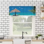 Curtain Valances for Kitchen Windows Summer Blue Sky Ocean Beach Palm Tree Privacy Rod Pocket Drape Maldives Sea View Plants Window Valance Toppers for Living Room Bathroom Cafe Home Decor