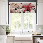 Curtain Valances for Kitchen Windows Summer Ocean Red Starfish Shell Pearl Privacy Rod Pocket Drape Tropical Coastal Beach Conch Window Valance Toppers for Living Room Bathroom Cafe Home Decor