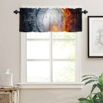 Curtain Valances for Kitchen Windows Volleyball On Fire and Water Privacy Rod Pocket Drape Sport Stripe Ball on Black Window Valance Toppers for Living Room Bathroom Cafe Home Decor