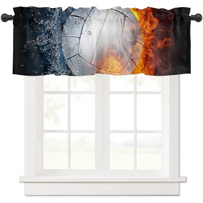 Curtain Valances for Kitchen Windows Volleyball On Fire and Water Privacy Rod Pocket Drape Sport Stripe Ball on Black Window Valance Toppers for Living Room Bathroom Cafe Home Decor