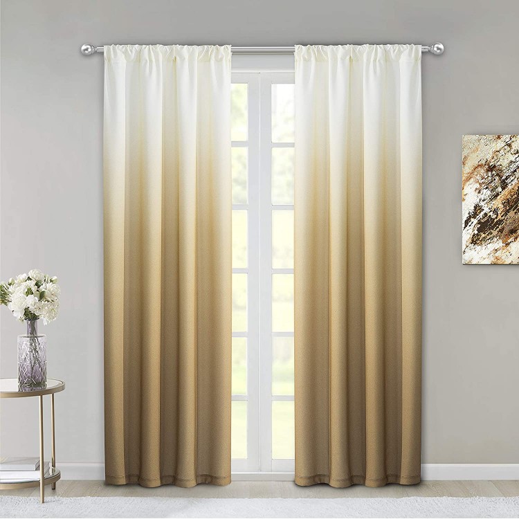 Dainty Home Ombre Woven Shades of Color Rod Pocket Curtain Panel Pair Complete Set of 2 40 wide x 84 long each Gradient White to Golden