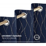 Deconovo Blackout Curtains & Drapes for Bedroom 84 Inch Length Navy Blue and Gold Curtains with Pattern Grommet Room Darkening Drapes for Living Room 52W x 84L Inch Navy Blue 2 Panels