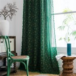 Deeprove Green Sheer Boho Curtain Gold Foil Print with Green Tassels Cotton Linen Bohemian Accent Window Treatment Panel Retro Country Style Drapes for Christmas Decor 59 x 84 1 Panel