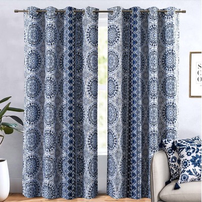 DriftAway Delfina Medallion Floral Watercolor Texture Printed Pattern Lined Blackout Energy Saving Thermal Insulated Window Curtain Grommet 2 Panels 52 Inch by 84 Inch Navy Blue