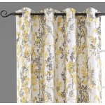 DriftAway Leah Abstract Floral Blossom Ink Painting Room Darkening Thermal Insulated Grommet Unlined Window Curtains 2 Panels Each Size 52 Inch by 84 Inch Golden Yellow Silver Gray
