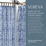 Elrene Home Fashions Verena Floral Indoor Outdoor Sheer Tab-Top Curtain Panel 52x95 1 Panel Indigo