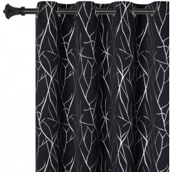 Estelar Textiler Black Blackout Curtains Thermal Insulated Silver Tree Branches Print Light Blocking Curtains for Bedroom 52W x 84L Set of 2 Panels