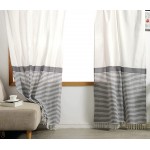 Estmy Turkish Farmhouse Curtains for Bedroom Living Room 84 Inches Long 2 Panel Boho Tassel Black and White Striped Country Cotton Window Curtains and Drapes Semi Blackout 84’’L x 52’’W Black