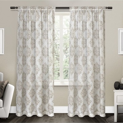 Exclusive Home Curtains Nagano Medallion Belgian Linen Window Curtain Panel Pair with Rod Pocket 54x84 Taupe 2 Count