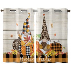 Farmhouse Autumn Gnomes Window Curtain Treatment Drapes 2 Panles Set with Grommet Top Fall Floral Pumpkin Harvest Home Decor for Bedroom Living Room Kitchen Office