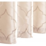 Faux Silk Floral Curtains Moroccan Tile Design Embroidered Grommet Top Semi Sheer Curtains for Living Room Bedroom 2 Panels 95 Inch Light Gold