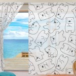 for Home Bedroom Living Room Decor Print Semi Sheer Large Draperies Polar Bear Pattern White Animal Window Curtain Retro Tulle 55x78 Inches 2 Panels Sheer Curtain