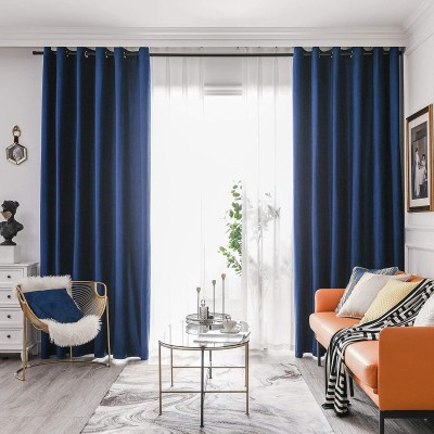 FY FIBER HOUSE Elegant Room Darkening Velvet Blackout Curtains Drapes Heat Insulated Window Shade Panels 52Wx84L Inch 2 Panels Dark Blue