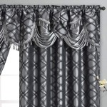 GOHD Dance with Wind. Jacquard Window Curtain Panel Drape with Attached Fancy Valance. 2pcs Set. Each pc 54 Wide x 84 Drop with 18 Valance. Black Grey