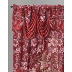 GOHD Roman Romance. Burnt-Out Printed Organza Window Curtain Panel Drape with Attached Fancy Valance and Taffeta Backing Wine 55 x 84 inches + Attached Valance x 2pcs