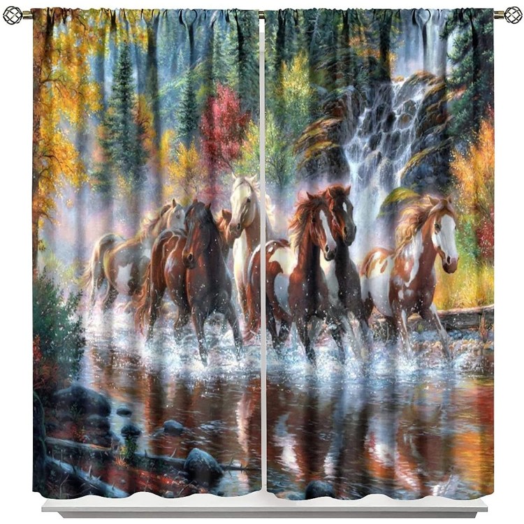 GY Horse Blackout Curtains Horses Galloping in The Woods Creeks Thermal Insulated Room Darkening Rod Pocket Window Curtain Home Decor for Bedroom Living Room 72x63 Inch