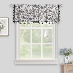 Inselnwald Bohemia Floral Valance with Black Bordered Tassel for Kitchen Short Window Curtains for Bathroom Living Room Rod Pocket Window Drapes Home Decors 60 by 18 Inches Black Flowers