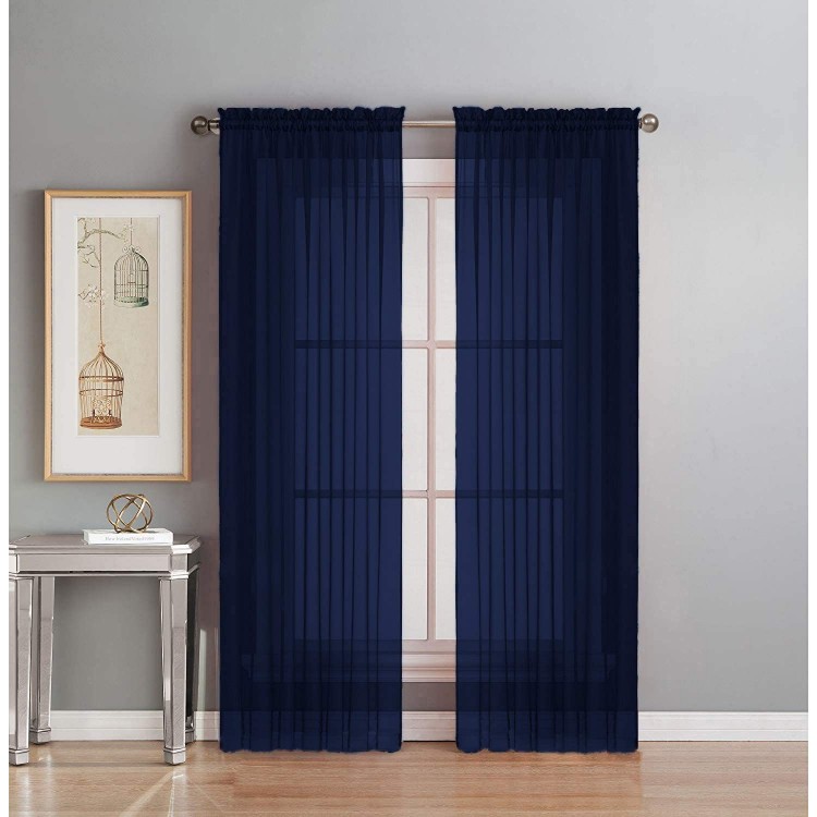Interior Trends 2 Piece Fully Stitched Sheer Voile Window Panel Curtain Drape Set 95 Long Navy Blue
