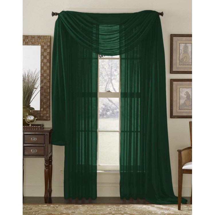 Interior Trends 3 Piece Fully Stitched Sheer Curtain Panel Window Drapes and Scarf Set of 2 Panels and 1 Matching Scarf 95 Long Hunter Green