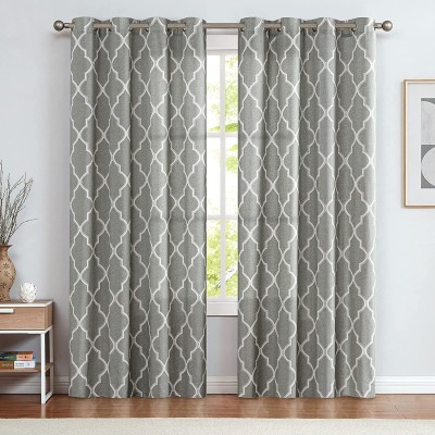 jinchan Curtains Grey Linen Living Room Drapes Light Filtering Moroccan Tile Print Window Treatment for Bedroom Curtain Flax Textured Geometry Lattice Grommet Dining Room 84 Inch Length 2 Panels