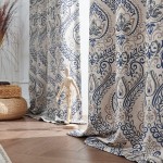 JINCHAN Curtains Medallion Linen Textured Curtains for Living Room 84 Inch Length Drapes Damask Pattern Flax Window Treatments Room Darkening for Bedroom Curtain Panels 2 Panels Blue on Beige