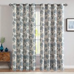 jinchan Floral Scroll Printed Linen Textured Curtains Grommet Top Ikat Flax Textured Medallion Design Jacobean Room Darkening Curtains Retro Living Room Window Covering Blue 84 Inch Length 2 Panels