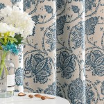 jinchan Floral Scroll Printed Linen Textured Curtains Grommet Top Ikat Flax Textured Medallion Design Jacobean Room Darkening Curtains Retro Living Room Window Covering Blue 84 Inch Length 2 Panels