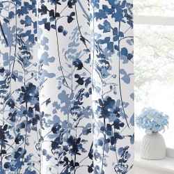 KGORGE Blackout Curtains & Drapes Boho Home Office Artistic Decor with Vivid Watercolor Floral Painting Thermal Insulated Energy Efficient Shades for Bedroom Living Room Blue W 52"x L 84" 1 Pair