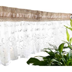 Lace Burlap Valance White Flower Ruffles Lace Curtains Shabby Chic Window Treatment Rustic Wedding Garland Arch Farmhouse Natural Burlap Pod Pocket Curtains Country Home Decor One Panel