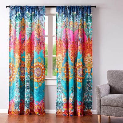 Levtex Home Mackenzie Drape Panel Curtain 55x84in. Set of 2 with Rod Pocket Bohemian Teal Orange Yellow Green Blue Cotton