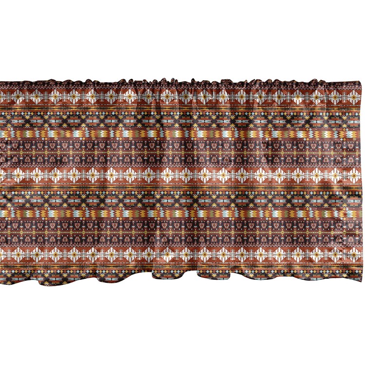 Lunarable Aztec Window Valance Ornate Rich Motifs in Autumn Colors Geometric and Floral Design Old Tribal Curtain Valance for Kitchen Bedroom Decor with Rod Pocket 54 X 18 Orange Yellow Blue