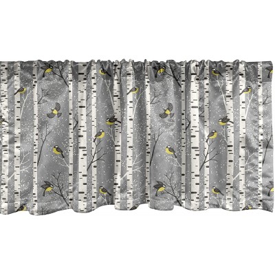 Lunarable Birds Window Valance Autumnal Forest Snowy Birch Trees Branches Minimalistic Illustration Curtain Valance for Kitchen Bedroom Decor with Rod Pocket 54" X 12" Mustard Ivory Pale Taupe
