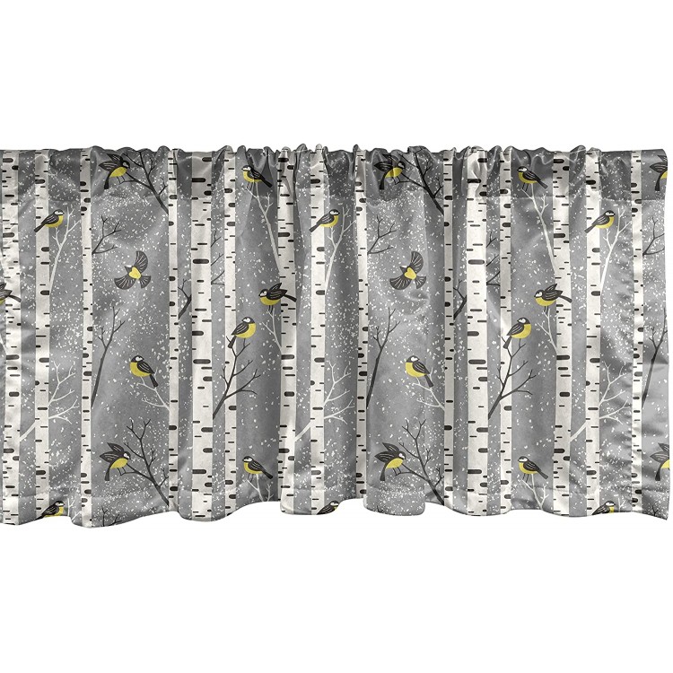 Lunarable Birds Window Valance Autumnal Forest Snowy Birch Trees Branches Minimalistic Illustration Curtain Valance for Kitchen Bedroom Decor with Rod Pocket 54 X 12 Mustard Ivory Pale Taupe