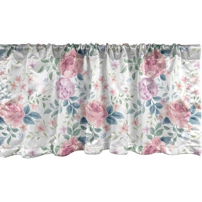 Lunarable Botanical Window Valance Pastel Tone Rose Branches Romantic Garden Flourishing Daisy Flower Curtain Valance for Kitchen Bedroom Decor with Rod Pocket 54" X 12" Pale Pink and Cadet Blue