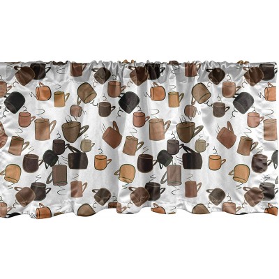 Lunarable Mocha Window Valance Cartoon Style Various Cups Coffee Tones Pattern on a Plain Background Cartoon Theme Curtain Valance for Kitchen Bedroom Decor with Rod Pocket 54" X 18" Multicolor