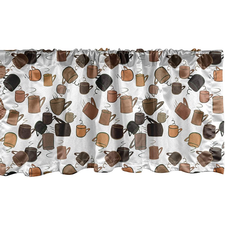 Lunarable Mocha Window Valance Cartoon Style Various Cups Coffee Tones Pattern on a Plain Background Cartoon Theme Curtain Valance for Kitchen Bedroom Decor with Rod Pocket 54 X 18 Multicolor