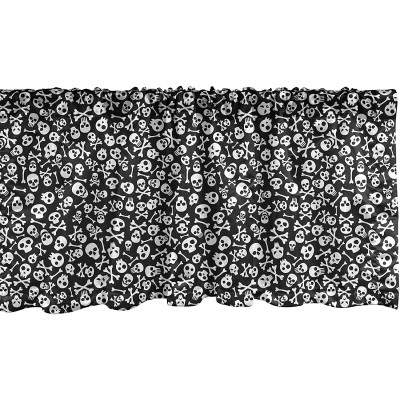 Lunarable Skull Window Valance Halloween Themed Minimal Continuous Pattern with Gothic with Bones Curtain Valance for Kitchen Bedroom Decor with Rod Pocket 54" X 12" Charcoal Grey and White