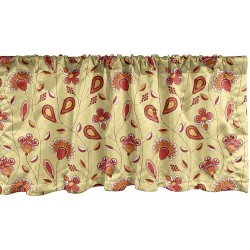 Lunarable Yellow and Red Window Valance Ornate Abstract Rural Nature Pattern with Flowers Leaves and Stalks Curtain Valance for Kitchen Bedroom Decor with Rod Pocket 54" X 18" Mustard Orange Ruby