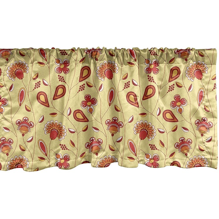 Lunarable Yellow and Red Window Valance Ornate Abstract Rural Nature Pattern with Flowers Leaves and Stalks Curtain Valance for Kitchen Bedroom Decor with Rod Pocket 54 X 18 Mustard Orange Ruby