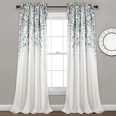 Lush Decor Blue and Gray Weeping Flowers Room Darkening Window Panel Curtain Set Pair 84” x 52 84" x 52"