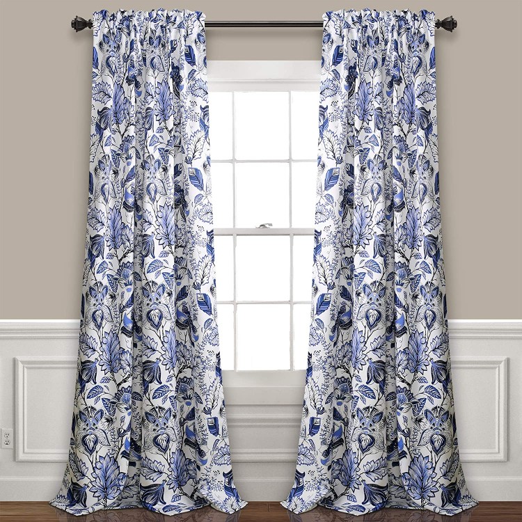 Lush Decor Cynthia Jacobean Room Darkening Window Panel Curtain Set Pair 84 L Blue 2 Count
