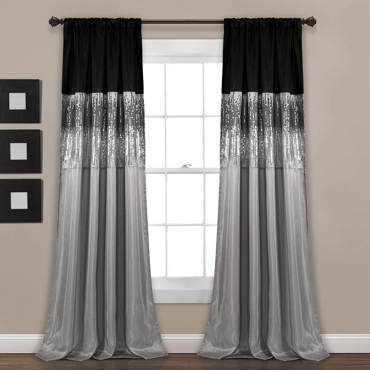 Lush Décor Night Sky Panel for Living Bedroom Dining Room Single Curtain 84 x 42 Grey and Black