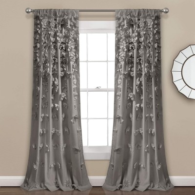 Lush Decor Riley Curtain Sheer Ruffled Textured Bow Window Panel for Living Dining Room Bedroom Single 84 in L Gray