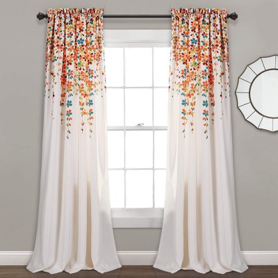Lush Decor Weeping Flowers Darkening Window Curtains Panel Set for Living Dining Room Bedroom Pair 84 in x 52 in Turquoise & Tangerine 2 Count