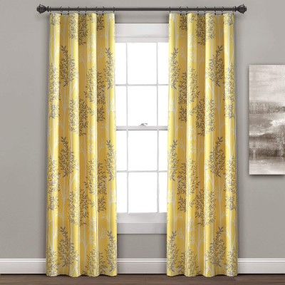Lush Decor Yellow and Gray Linear Tree Blackout Grommet Window Curtain Panel Pair 84" x 38" 84 in x 38 in Yellow & Gray