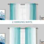 Melodieux Teal Ombre Sheer Curtains 84 Inch Length for Living Room Bedroom Chiffon Teal White Gradient Rod Pocket Voile Drapes 52 by 84 Inch 2 Panels